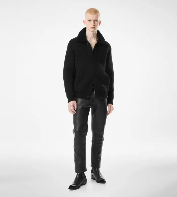 SHEARLING COLLAR CASHMERE CARDIGAN BLACK online